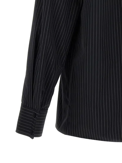 Saint Laurent Ysl Pinstriped Silk Shirt In White/black