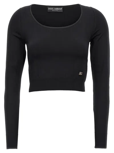 Dolce & Gabbana Black Ribbed Mini Cropped Top In Black