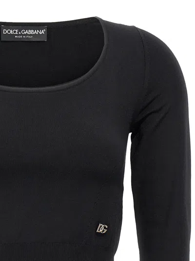 Dolce & Gabbana Black Ribbed Mini Cropped Top In Black