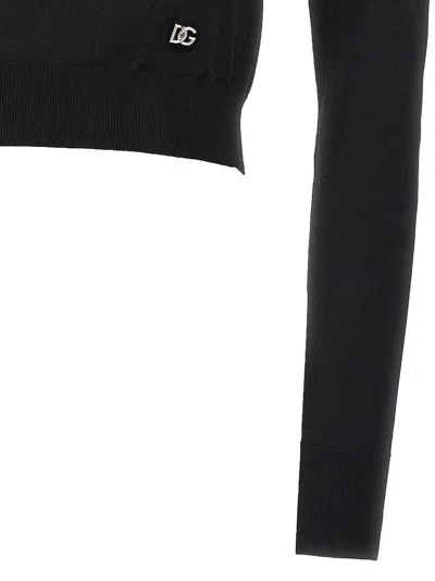 Dolce & Gabbana Black Ribbed Mini Cropped Top In Black