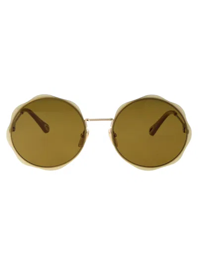 Chloé Round-frame Metal Sunglasses With Wavy Design