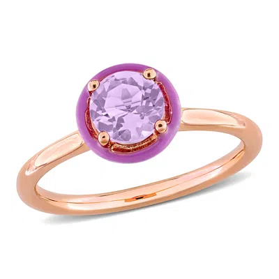 Mimi & Max 5/8ct Tgw Amethyst Purple Enamel Plated Halo Ring Rose Silver In Pink