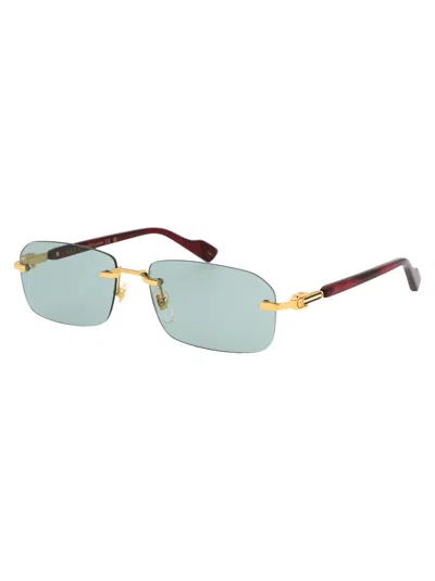 Gucci Gold Burgundy Green Metal Sunglasses