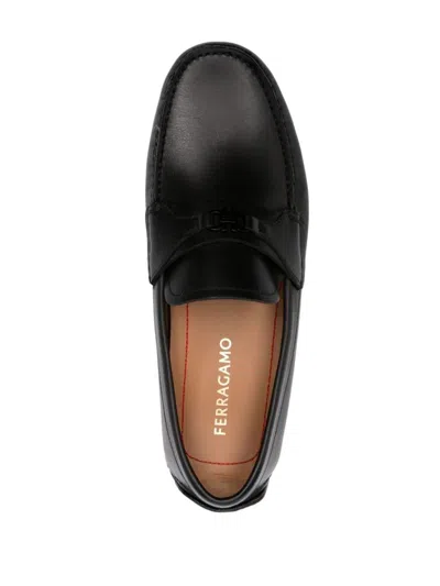 Ferragamo Leather Loafers With Round Toe And Sole In Black