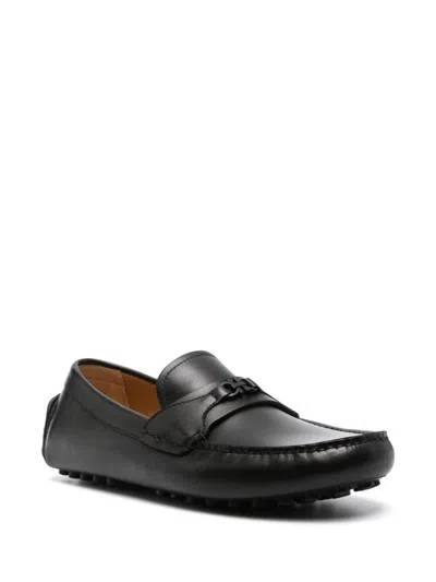 Ferragamo Leather Loafers With Round Toe And Sole In Black