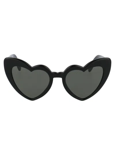 Saint Laurent Wave Heart Frame Sunglasses In Black