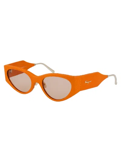 Ferragamo Golden Karung Leather Sunglasses