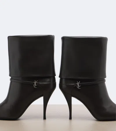 Saint Laurent Niki Embellished Leather Ankle Boots In Black