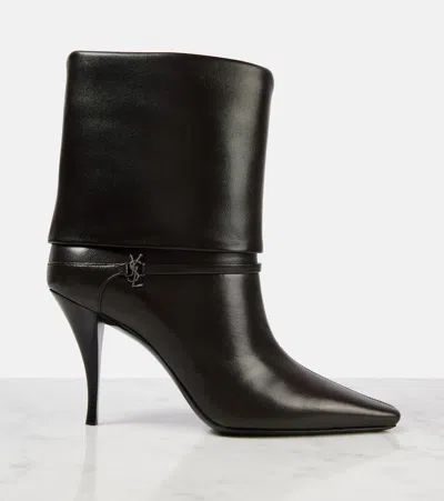 Saint Laurent Niki Embellished Leather Ankle Boots In Black