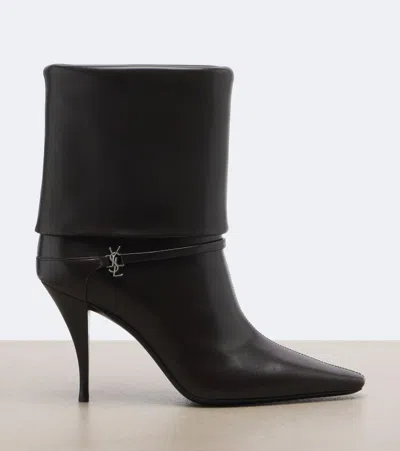 Saint Laurent Niki Embellished Leather Ankle Boots In Black