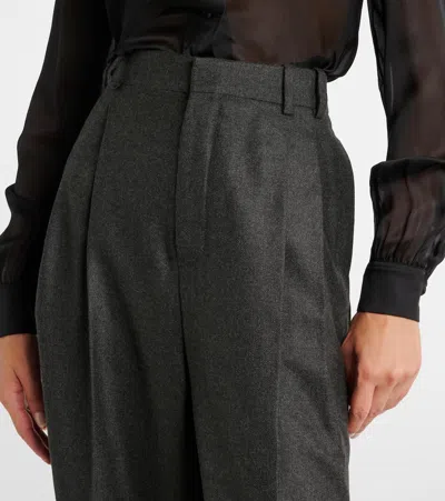 Saint Laurent Satin Flared Pants In Grey
