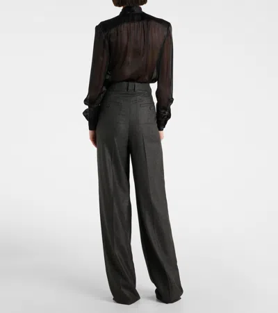 Saint Laurent Satin Flared Pants In Grey