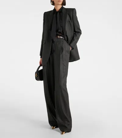 Saint Laurent Satin Flared Pants In Grey