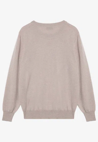 Brunello Cucinelli Cashmere Crew Neck Sweater With Contrasting Edge In Beige