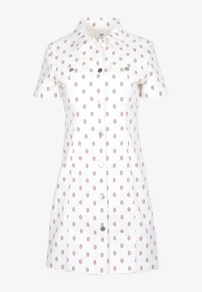 Pre-owned Hermes Chaine D'ancre Print Denim Mini Dress In Marron Fauve