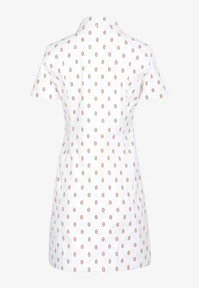 Pre-owned Hermes Chaine D'ancre Print Denim Mini Dress In Marron Fauve