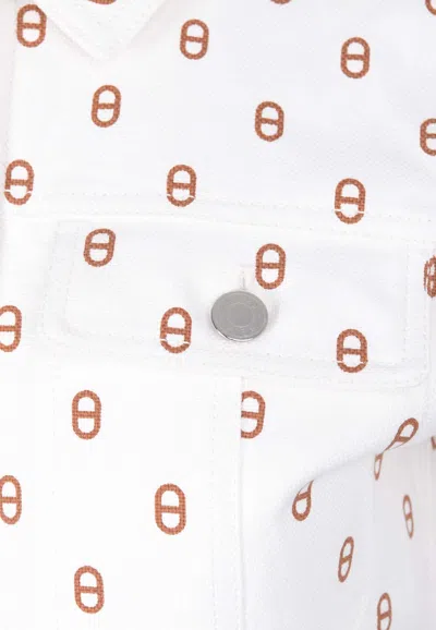 Pre-owned Hermes Chaine D'ancre Print Denim Mini Dress In Marron Fauve