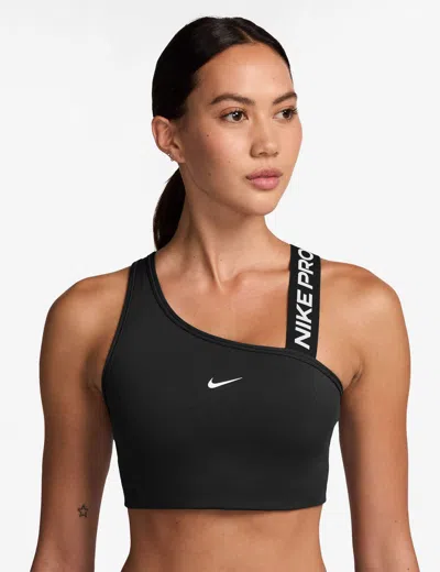 Nike Pro Swoosh Asymmetrical Bra In Black