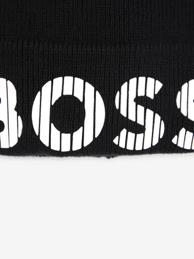 Hugo Boss Boss Boys Knitted Logo Beanie Hat In Black