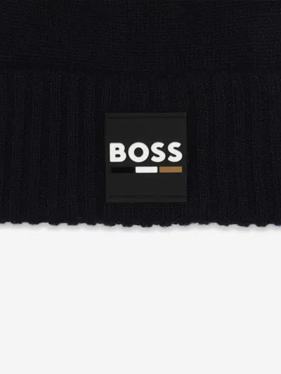 Hugo Boss Boss Boys Logo Badge Beanie Hat In Blue