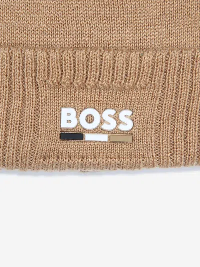 Hugo Boss Boss Boys Knitted Beanie Hat In Brown