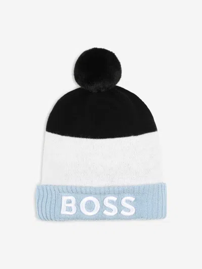 Hugo Boss Boss Boys Embroidered Logo Bobble Hat In Grey