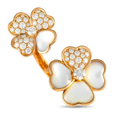 Van Cleef & Arpels Cosmos 18k Rose Gold 1.45ct Diamond And Mother Of Pearl Between The Finger Ring Vc03-082624 In Gold