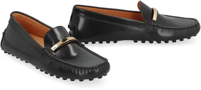 Shop Tod's Women's Classic Leather Loafers With Rubber Sole In Black