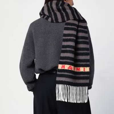 Marni Black Striped Alpaca Blend Scarf With Logo In Black