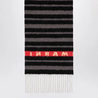 Marni Black Striped Alpaca Blend Scarf With Logo In Black
