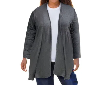 On The Plus Side Long Sleeve Draped Cardigan - Plus In Heather Grey In Grey