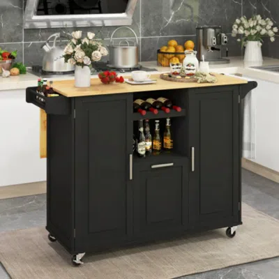 Hivvago Rolling Kitchen Island Cart With Drop-leaf Countertop Ad Towel Bar-black