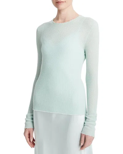 Vince Waffle-stitch Cashmere Silk Crewneck Pullover Top In Blue