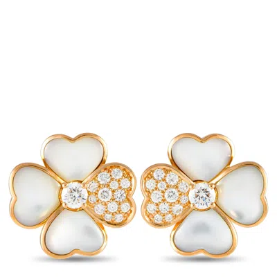 Van Cleef & Arpels Cosmos 18k Rose Gold 1.18ct Diamond And Mother Of Pearl Medium Model Earrings Vc01-082624 In Gold