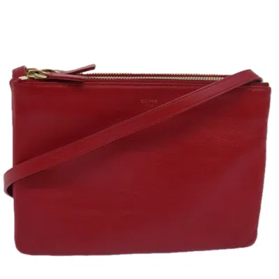 Pre-owned Celine Trio Leather Shoulder Bag () In Red