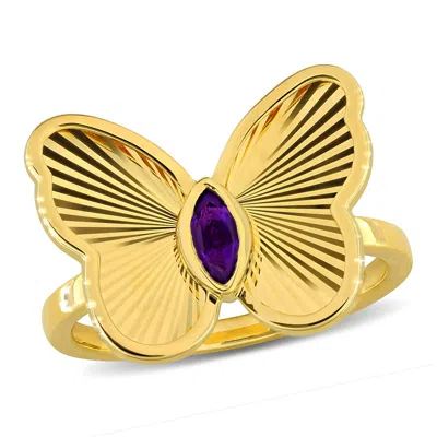 Mimi & Max 1/8ct Tgw Amethyst Butterfly Ring 10k Yellow Gold In Purple