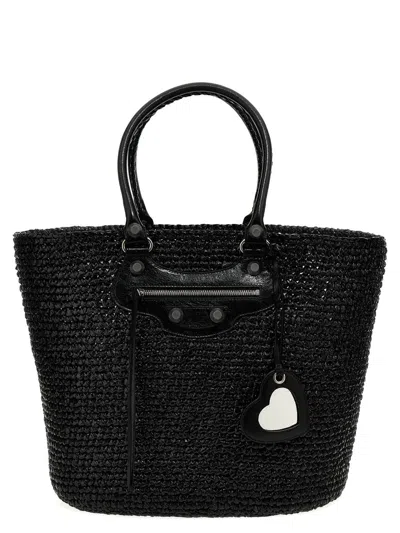 Balenciaga Large Structured Raffia Shopping Bag In Black