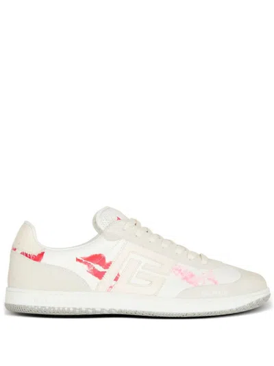 Balmain Swan Sneakers In Leather And Suede Color White And Red In White