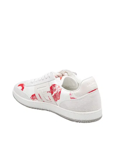 Balmain Swan Sneakers In Leather And Suede Color White And Red In White