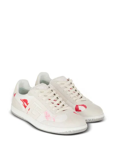 Balmain Swan Sneakers In Leather And Suede Color White And Red In White
