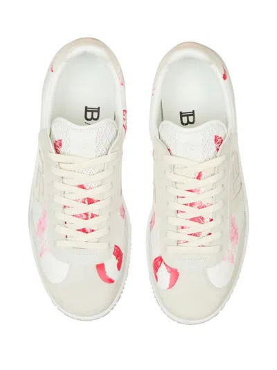 Balmain Swan Sneakers In Leather And Suede Color White And Red In White