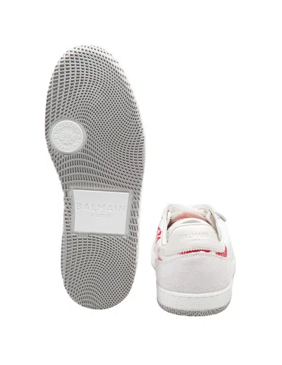 Balmain Swan Sneakers In Leather And Suede Color White And Red In White