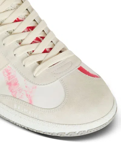 Balmain Swan Sneakers In Leather And Suede Color White And Red In White