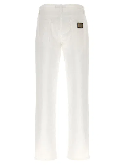 Dolce & Gabbana Denim Trousers With Logo Detail And Pockets In White