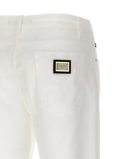 Dolce & Gabbana Denim Trousers With Logo Detail And Pockets In White