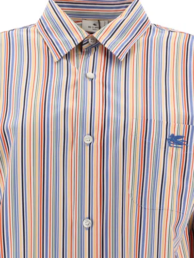 Etro Oversized Multicolor Shirt With Stripe Motif And Pegasus Embroidery In Cotton Woman In Orange