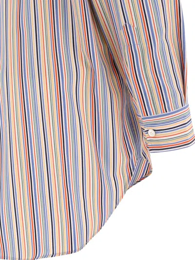Etro Oversized Multicolor Shirt With Stripe Motif And Pegasus Embroidery In Cotton Woman In Orange