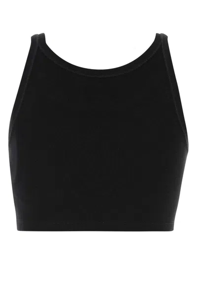 Palm Angels Black Cotton Cropped Top In Black