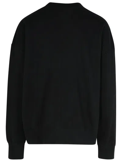 Palm Angels Black Cotton Crew Neck Sweatshirt With White Logo In Black