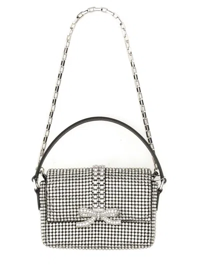 Self-portrait Micro Chainmail Crystal Top Handle Bag In Silver